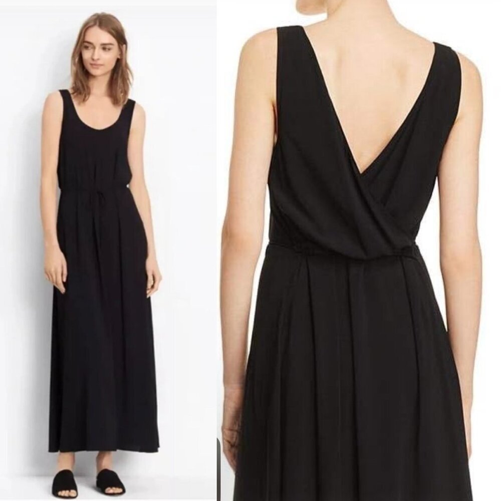 Vince Scoop Neck Tie Back Maxi Dress Womens Size M Minimalist Whimsigoth Capsule